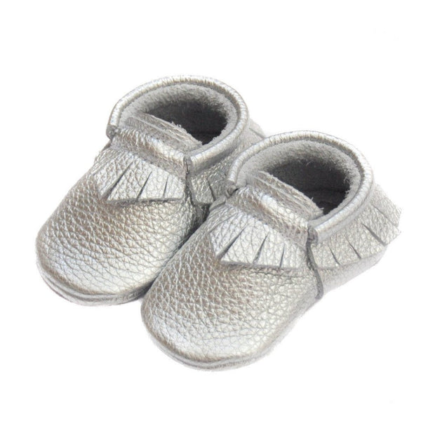 Silver-Little Lambo vegetable tanned baby moccasins