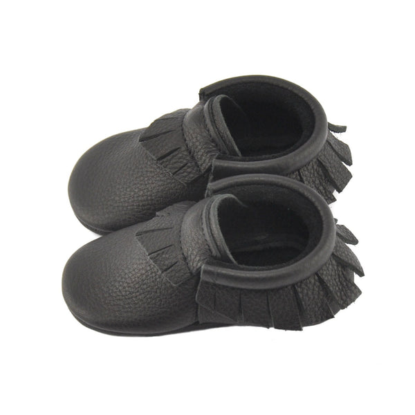 Black-Little Lambo vegetable tanned baby moccasins