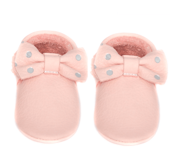 Blush bow silver dots - LIMITED EDITION, Moccasins - Little Lambo